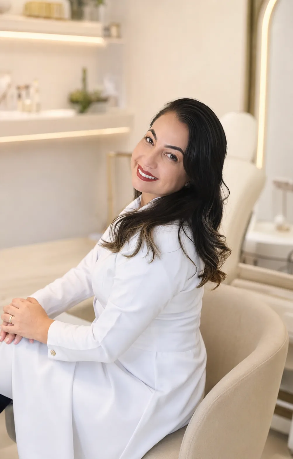 Dra. Alaine Santana, biomédica esteta, no consultório